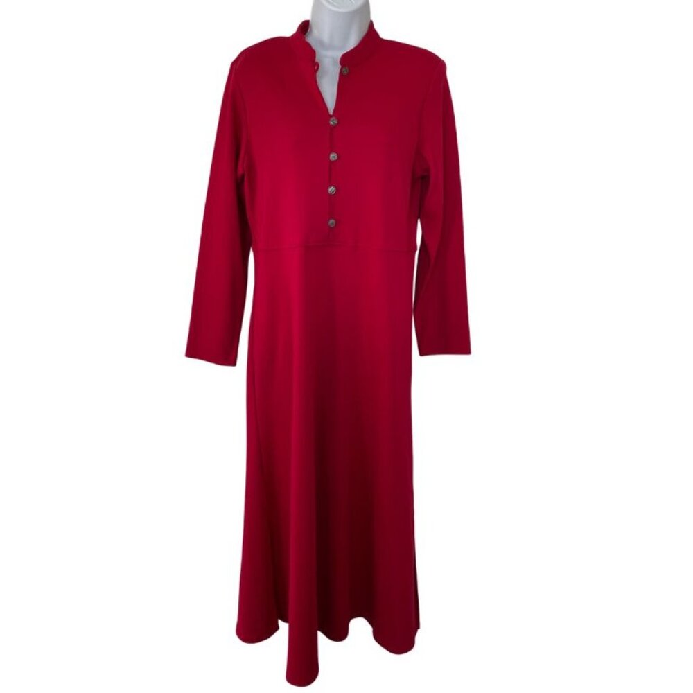 Vintage Coldwater Creek Red Maxi Dress Sz S Cotton Long Sleeve Lagenlook 90's